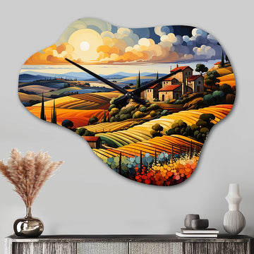 Italy Tuscan Vineyards V - Asymmetric Metal Wall Clock